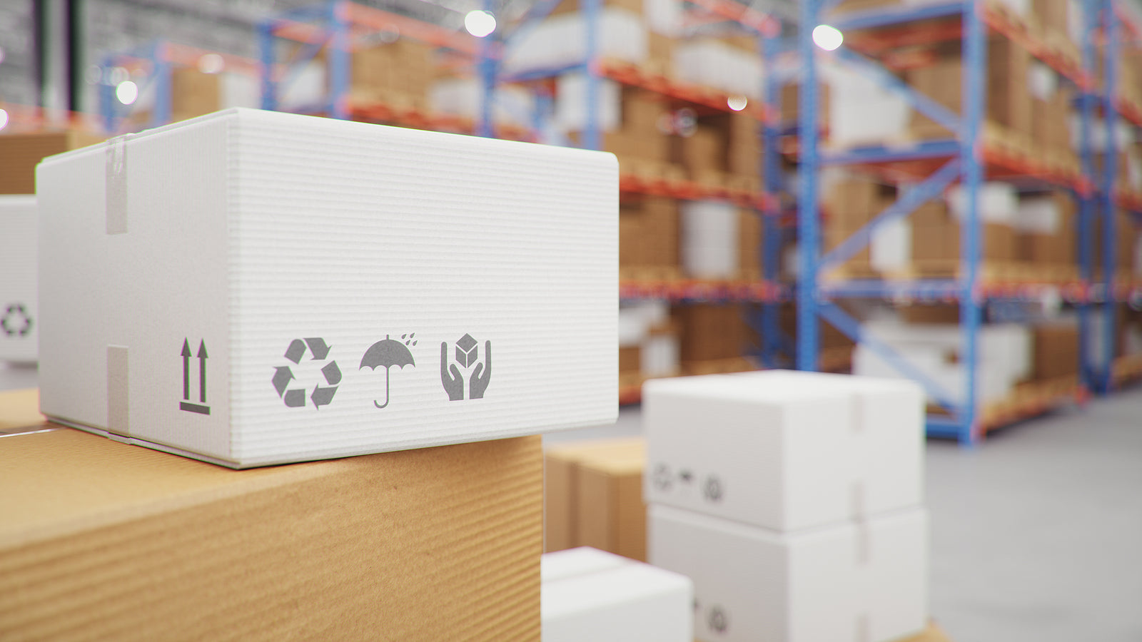 custom cardboard boxes - Cardboard boxes in middle of the warehouse