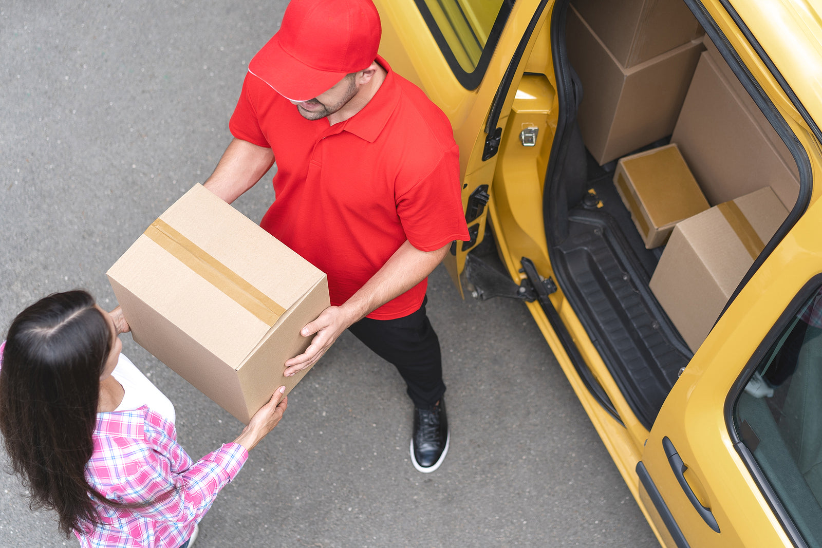 custom cardboard boxes - Courier In Red Uniform