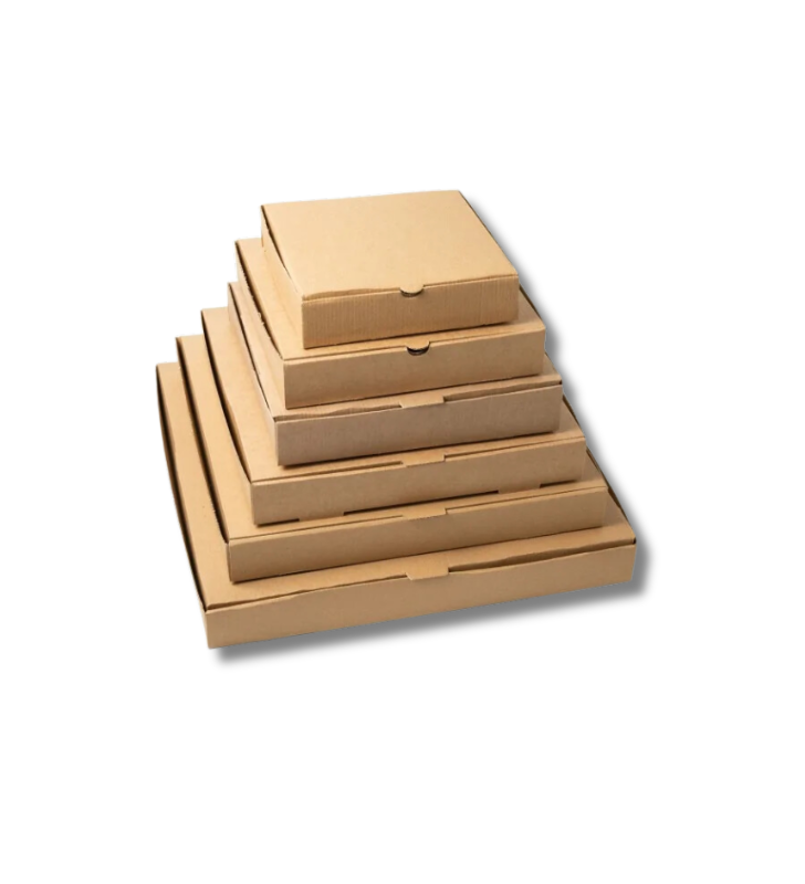 Brown pizza boxes. 