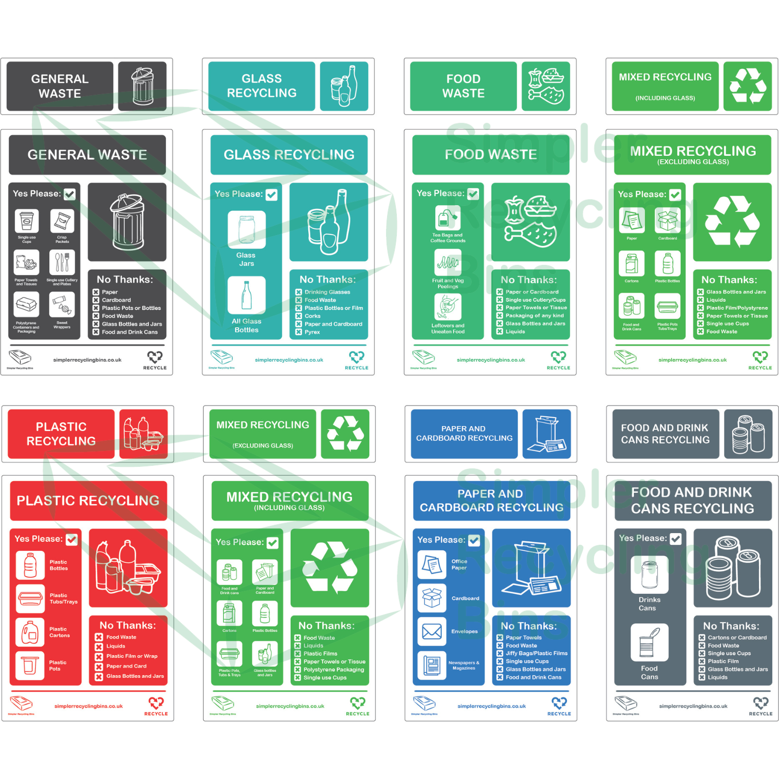 Desk-Side Recycling Bin labels (Set of 4 Labels)