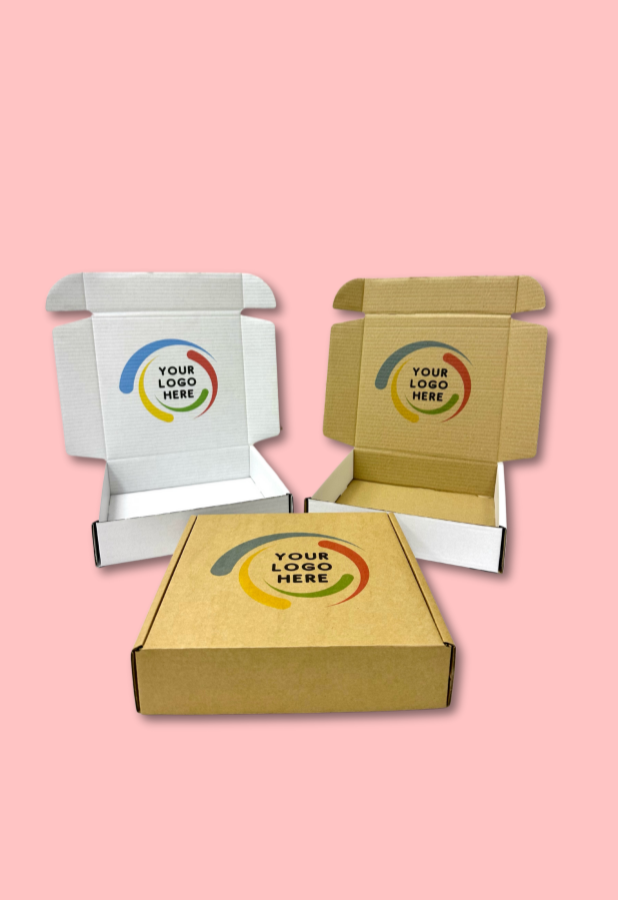 Brown/ coloured custom printed shipping box with your logo here print.